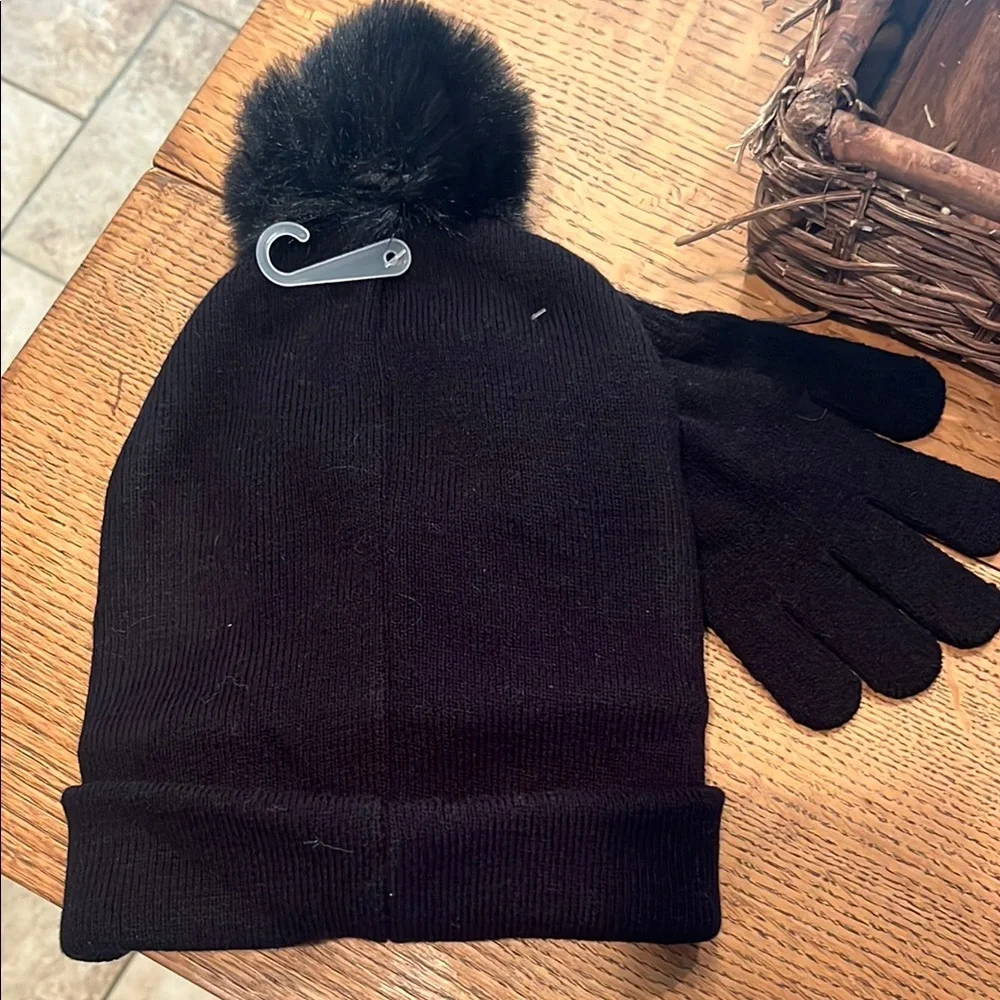 Juicy Couture Black Rhinestone Beanie Hat & Gloves set